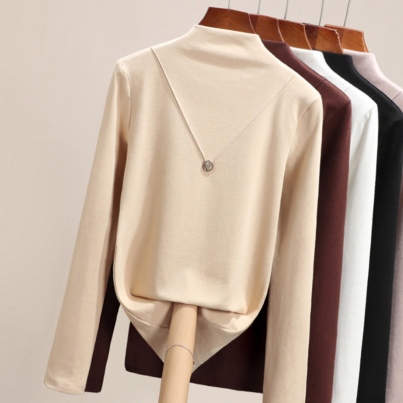 Bottom shirt women's autumn and winter inner wear black spring and autumn all-match 2022 new half-high collar long-sleeved t-shirt women's top trend