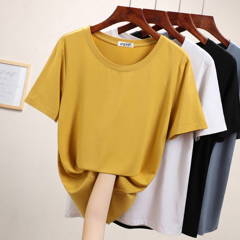 Modal 2021 new early spring and summer round neck white short-sleeved T-shirt women loose Korean half-sleeve solid color top