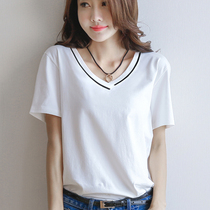 (2 pieces 49 yuan) 2021 new V-neck short-sleeved t-shirt women loose white summer cotton Korean fan top t-shirt