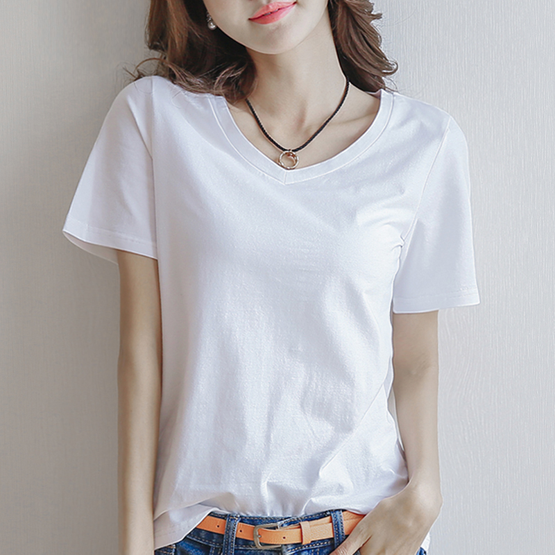 (2 pieces 49 yuan) 2021 new short-sleeved T-shirt women loose white summer V-neck Korean fan half-sleeve T-shirt top