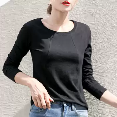 New autumn black round neck long sleeve T-shirt women's simple slim base shirt Women's T-shirt inner top tide