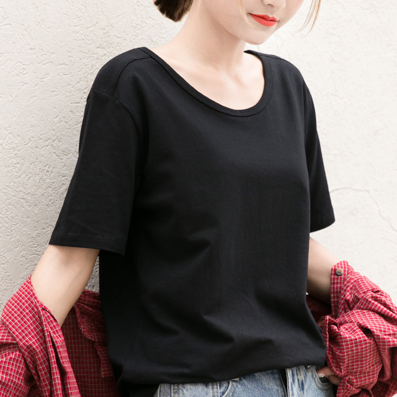 2022 summer short-sleeved black T-shirt women's loose simple cotton large size women's Korean version solid color top T-shirt trend