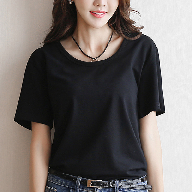 2021 summer new black round neck short-sleeved T-shirt women's cotton Korean version loose casual top base shirt T-shirt