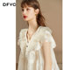 dfvc ຄໍ v ສີຂາວ ruffled tencel dress women summer 2024 ໃຫມ່ວ່າງ flying sleeves a-line doll skirt