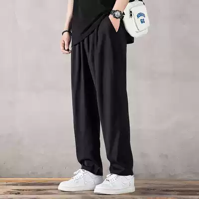 Summer straight pants ice silk thin hanging suit pants trend loose wide leg drop sense sports autumn casual pants