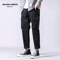 Overalls Mens straight French loose black casual pants Japanese summer thin functional style wide leg pants