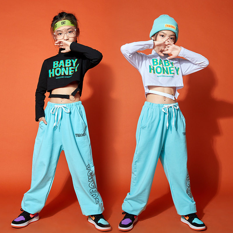 Girls hip-hop hip-hop clothing exposed navel short loose trousers jazz jazz dance practice clothing performance clothing tide clothing suit