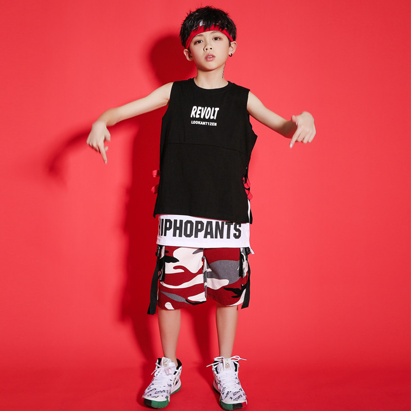 Hip-hop children's hip-hop suit boys camouflage pants summer loose short-sleeved t-shirt toddler hiphop costumes tide
