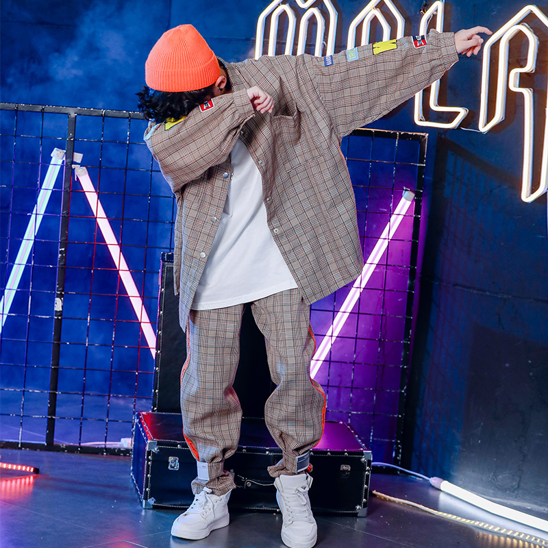 Children's hip-hop suit hip-hop boy plaid jacket tide loose pants toddler hiphop performance hip-hop clothing