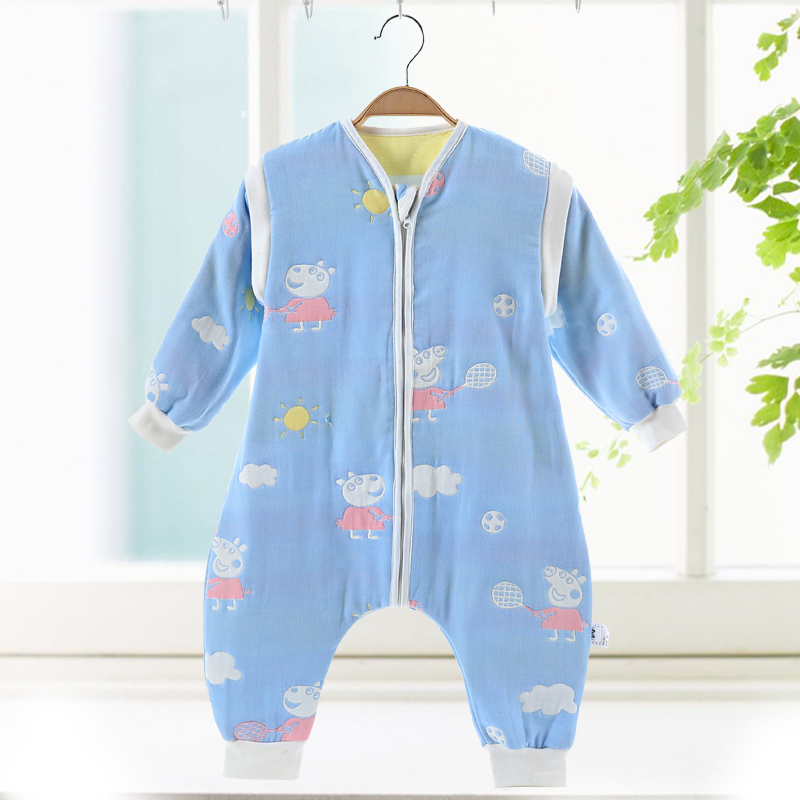 Baby jumpsuit pure cotton gauze medium and small children's pajamas baby romper jumpsuit autumn and winter anti-kick quilt artifact spring and autumn