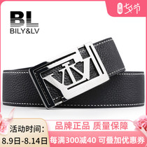 BILY&LV mens belt Leather first layer cowhide waist belt Stainless steel smooth buckle wild waist belt men