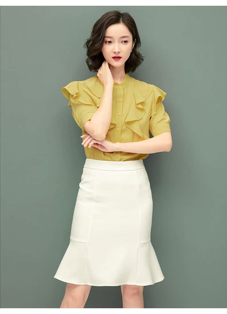 Fentz thời trang chic đứng cổ áo sơ mi voan xù nữ 2019 váy mùa hè mới cho nữ sơ mi ngắn tay ngọt ngào - Áo sơ mi áo sơ mi nữ kiểu