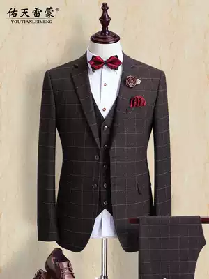 Groom wedding dress men's suit suit wedding suit Korean version of slim fit autumn and winter three sets handsome British style