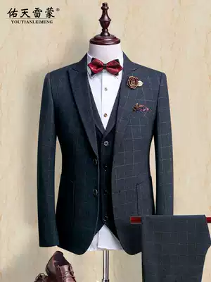 Suit suit men Korean version of slim suit youth casual dress British plaid suit bridegroom wedding dress man