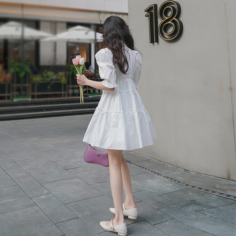 Bubble Sleeves Ocean Dress Summer 2021 New Dolls Collar Law Style First Love Sweet Skirt Children Public Main Wind Puffy Skirt