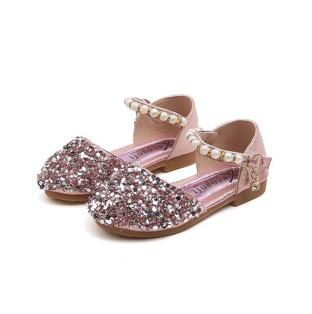 2023 spring girls' sandals princess shoes Baotou baby shoes leather shoes children's peas shoes rhinestone girls' shoes single shoes