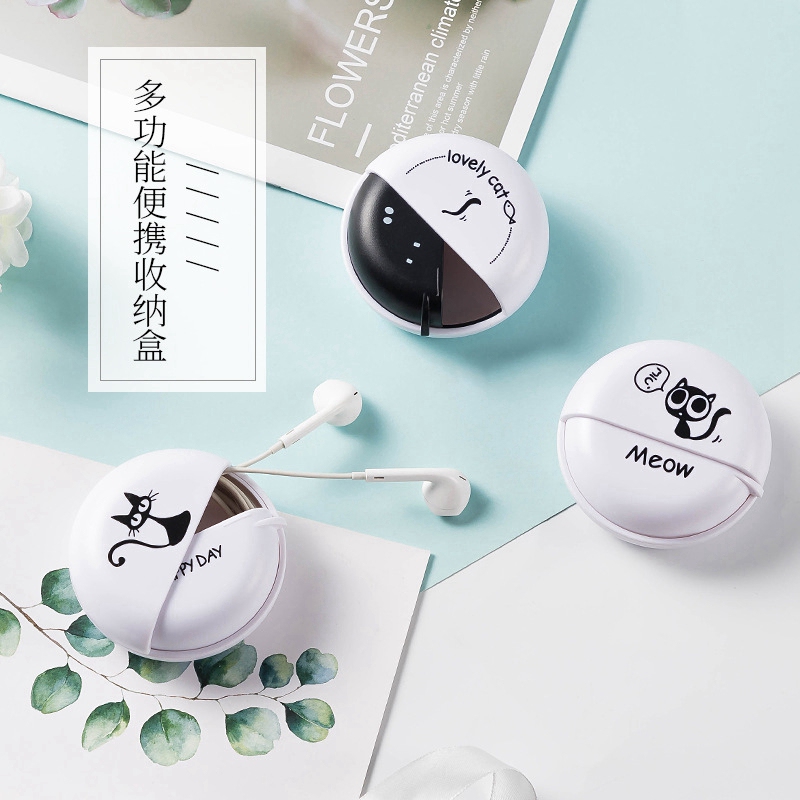 Cute Cartoon-Style Earphone Storage Box, Mini Portable Wired Earphone Case, Data Cable, Ring, Necklace, Sd Card, USB Flash Drive, Card Ejector, Paper Clip, Protective Box, Hard Case, Anti-Lost