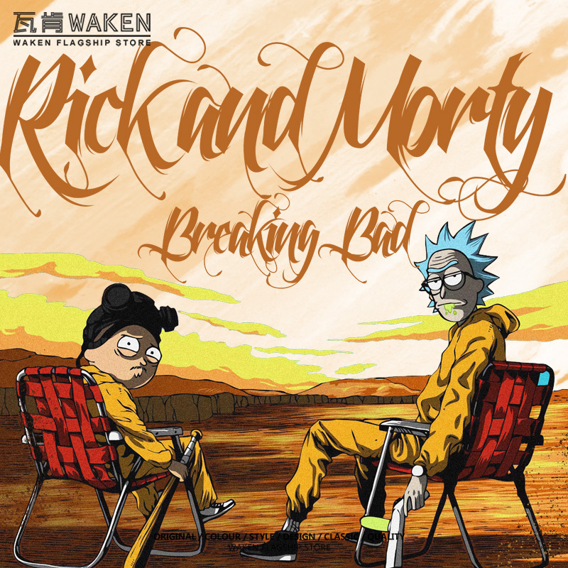 Rick and Morty Collaboration Breaking Bad Loose-Fitting Summer Pure Cotton Short-Sleeve Unisex T-Shirt Trendy Brand Merchandise