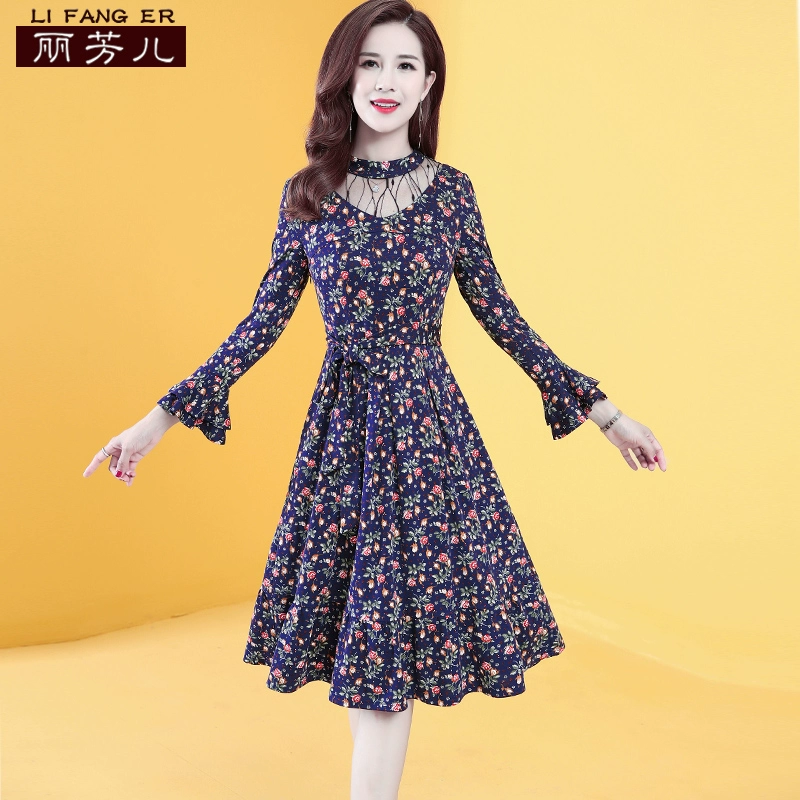 Tính khí phụ nữ mùa xuân và mùa thu mùa xuân năm 2021 váy mới hoa mùa xuân mới mùa xuân dài tay trung niên dài 40 tuổi mỏng - váy đầm