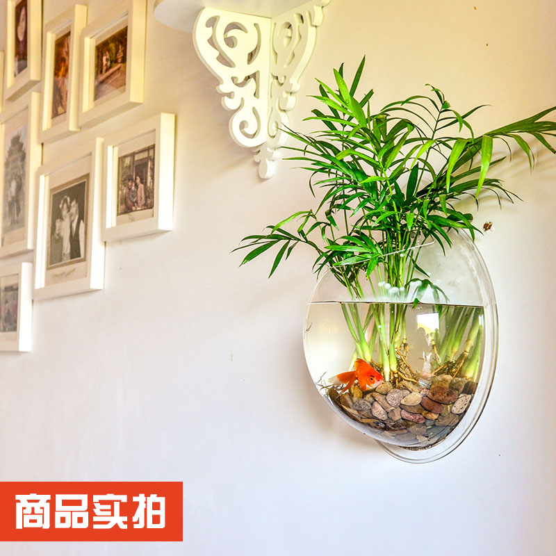 Wall decoration Wall hanging fish tank Creative wall wall decoration pendant Gold Ge flower pot Room hanging wall Hydroponic vase