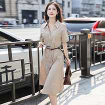 European Hepburn style dress for women 2024 summer new style high-end temperament OL waist slimming shirt skirt trendy