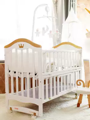 Special price solid wood children European crib splicing big bed bb multifunctional crib with roller
