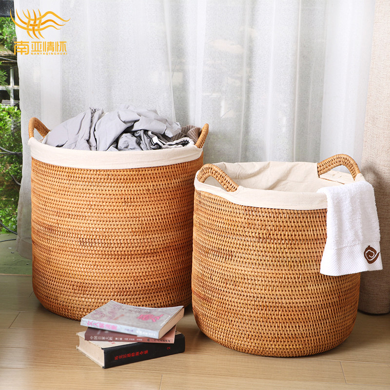 Vietnamese rattan laundry basket dirty clothes storage basket fabric bedroom round storage basket dirty clothes basket Nordic extra large