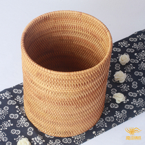 Rattan storage tube trash can storage basket Cylinder desktop storage waste paper bucket Japanese Nordic living Room household light luxury