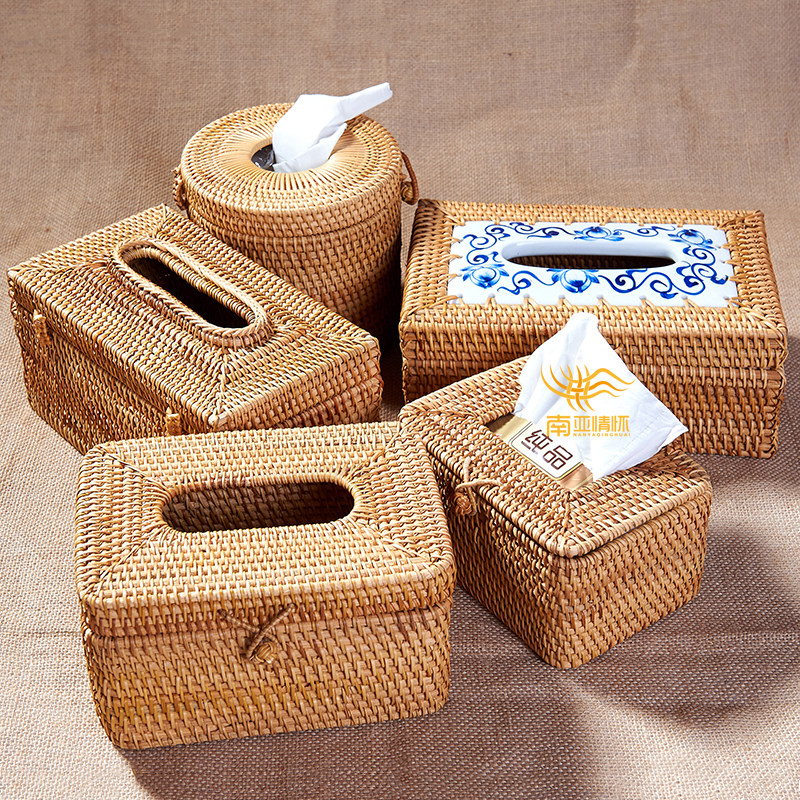 Vietnam imported autumn rattan toilet paper box tissue box straw bamboo storage box retro ethnic style