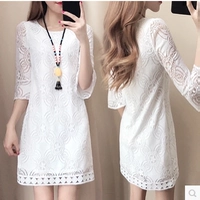 Áo thun nữ mùa xuân mới của phụ nữ kích thước lớn phần dài chạm đáy áo sơ mi bảy điểm tay áo sơ mi rỗng mỏng - Cộng với kích thước quần áo áo jacket nữ