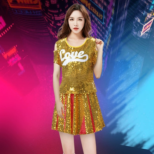 啦啦操 Служба спектакля Современная джазовая танцевальная одежда женщина для взрослых квадрат танцевальная служба Lala Команда формы Sequint