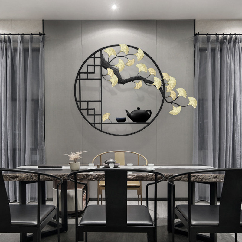 New Chinese style iron hanging decoration welcome pine Zen wall hanging living room dining room wall decoration creative porch wall pendant