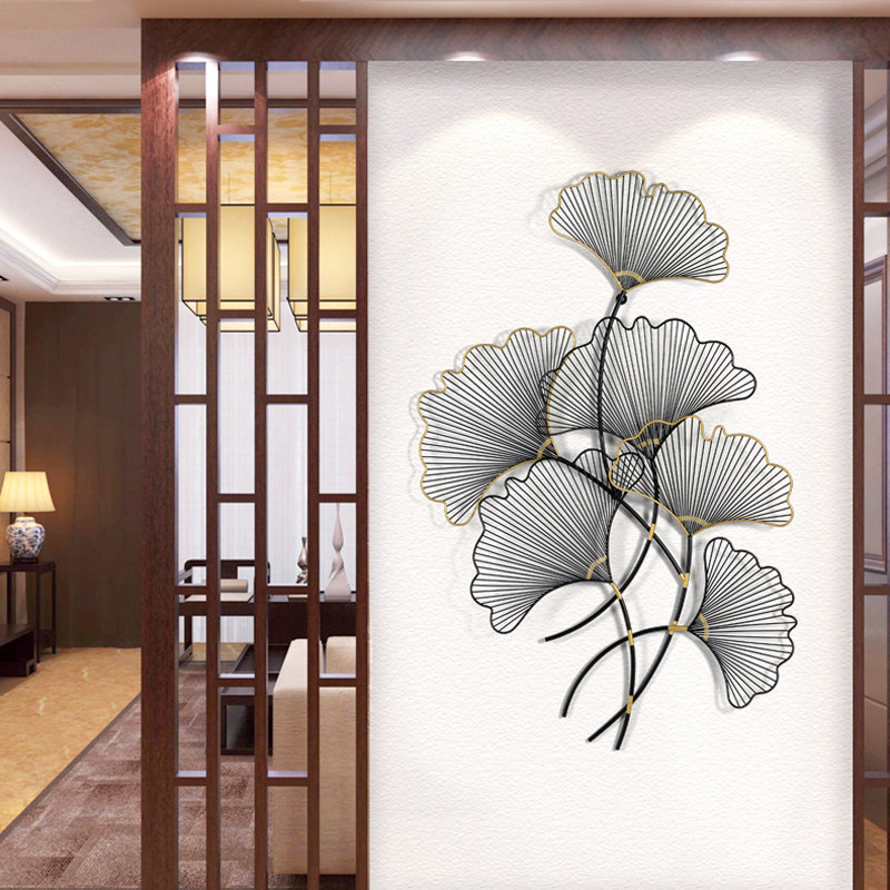 Modern Chinese Iron Art Pendant Wall Decoration Living Room Background Wall Xuan Guan Metal Wall Decoration Creative Ginkgo Wall Hanging
