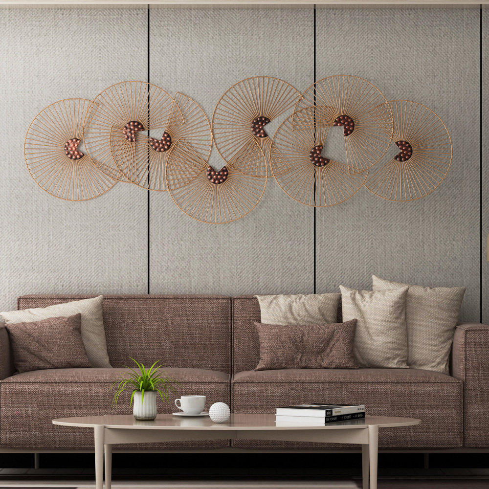 New Chinese iron pendant wall decoration Living room background wall entrance Metal wall decoration Creative iron wire circle fan