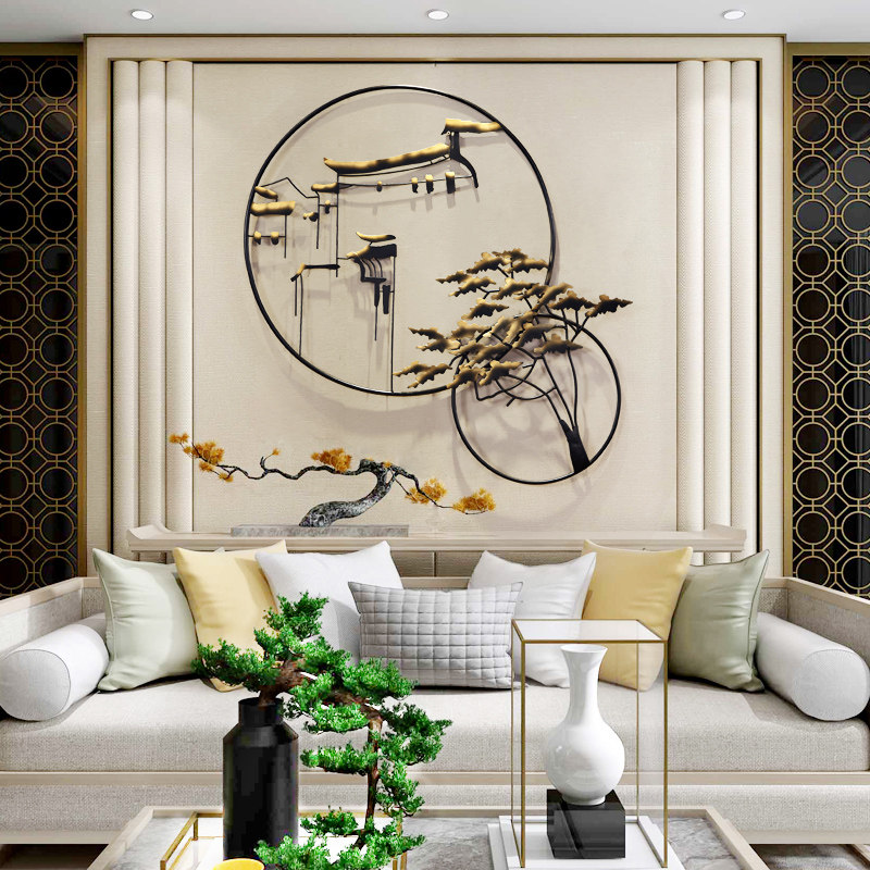 New Chinese wall decoration Entrance pendant Villa soft decoration Wrought iron wall decoration Hotel background wall metal decoration wall hanging parts