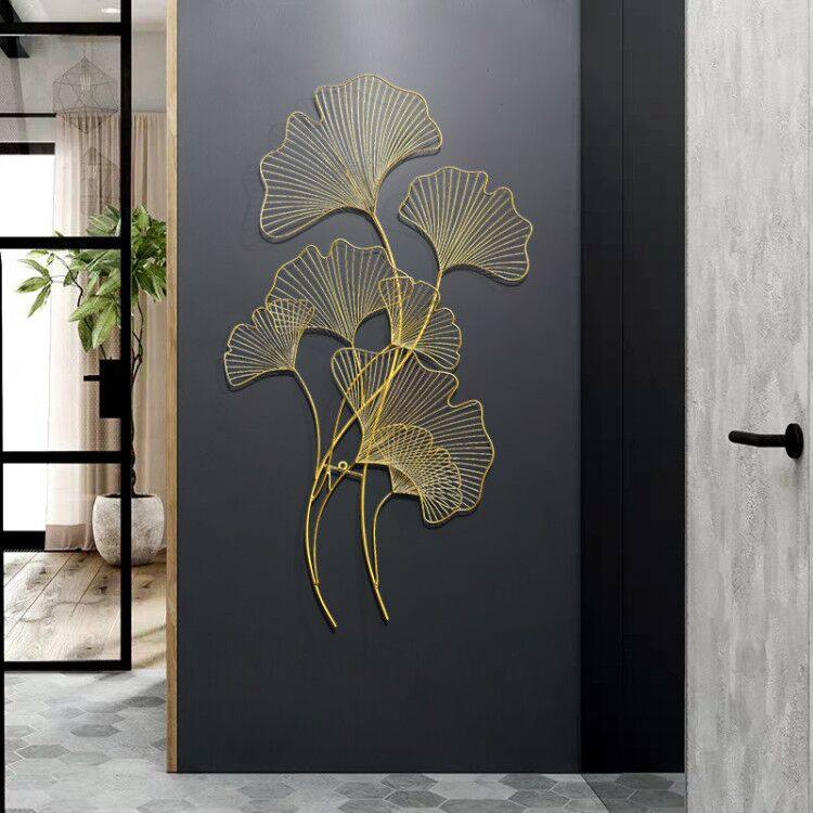 Modern Chinese iron pendant wall decoration Living room background wall entrance metal wall decoration Creative ginkgo leaf wall hanging