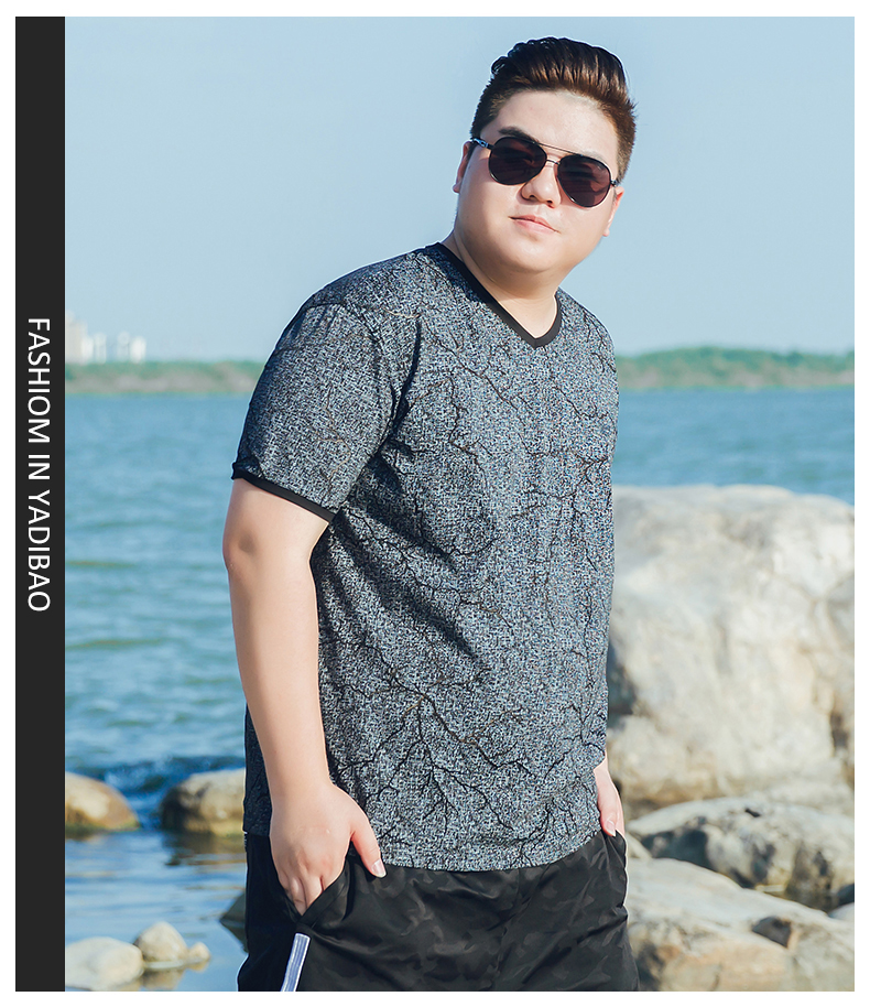 Yadi Leopard ngắn tay t-shirt nam mùa hè mới rỗng chất béo nửa tay áo t-shirt cộng với phân bón để tăng của nam giới T-Shirt triều áo nam