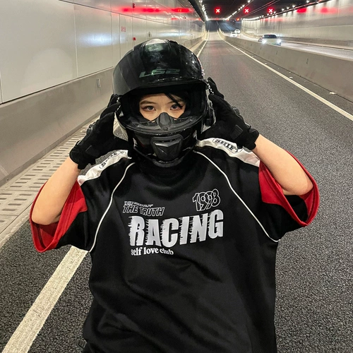 Ретро футболка с коротким рукавом, гоночный автомобиль, трендовая летняя одежда для влюбленных, в американском стиле, 320G