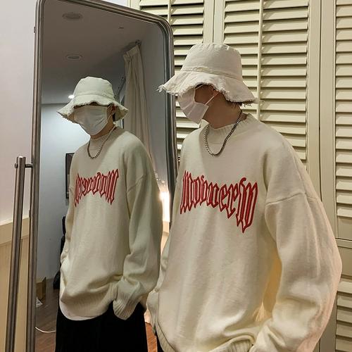 Зимний трикотажный свитер, в американском стиле, круглый воротник, изысканный стиль, оверсайз