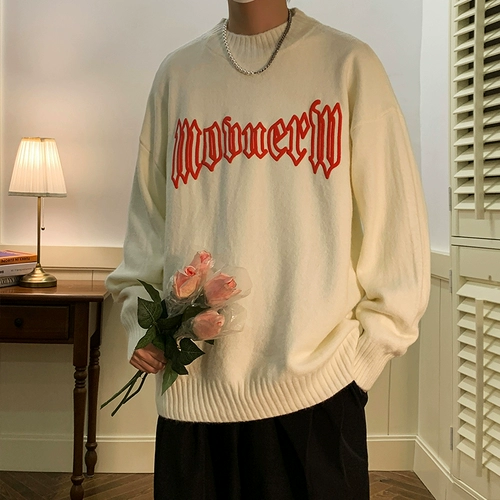 Зимний трикотажный свитер, в американском стиле, круглый воротник, изысканный стиль, оверсайз