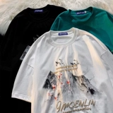 Трендовая летняя футболка с коротким рукавом, китайский стиль, с вышивкой, короткий рукав, оверсайз