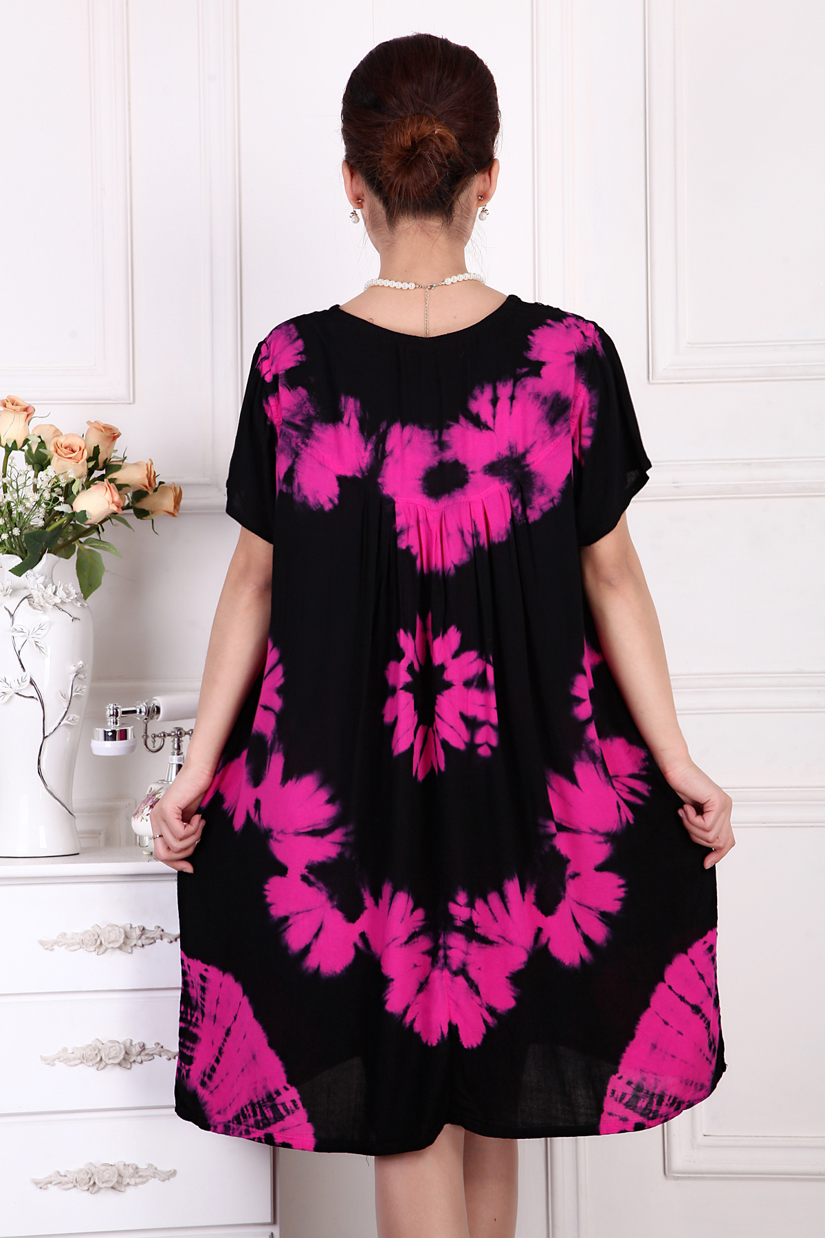 2019 size lớn trung niên váy mùa hè cotton nhân tạo váy giản dị cotton nhuộm tie và phân bón cộng với tăng quần áo của phụ nữ - Sản phẩm HOT quần áo nữ