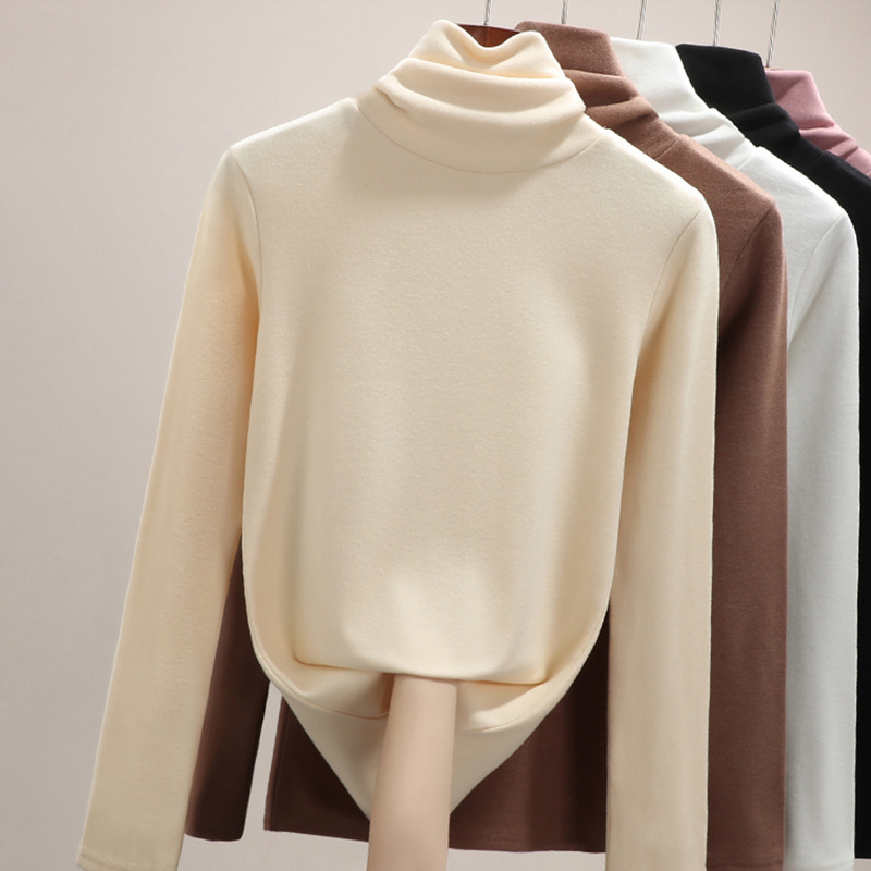 Double-Sided Thermal Half-Turtleneck Top for Women, New Autumn and Winter Style, Fleece-Lined, Warm, Seamless Long-Sleeve Base Layer