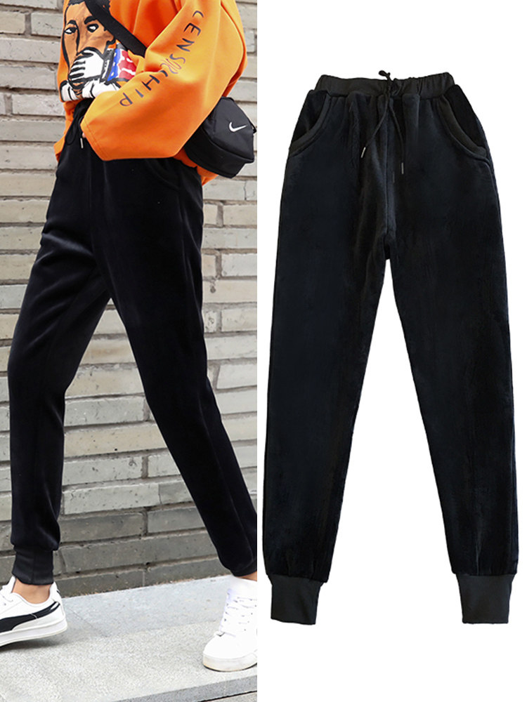 Sports pants casual Harun 2020 new gold velvet female pants student loose autumn and winter velvet thickened Wei pants women