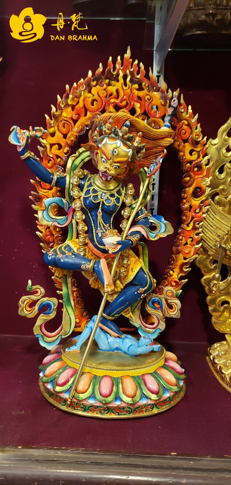 Lion Face Buddha Buddha Statue Nepal Full-Time Gold Color Painted Lion Face Karate Hand Bronze Sculpture Hair Care 50cm