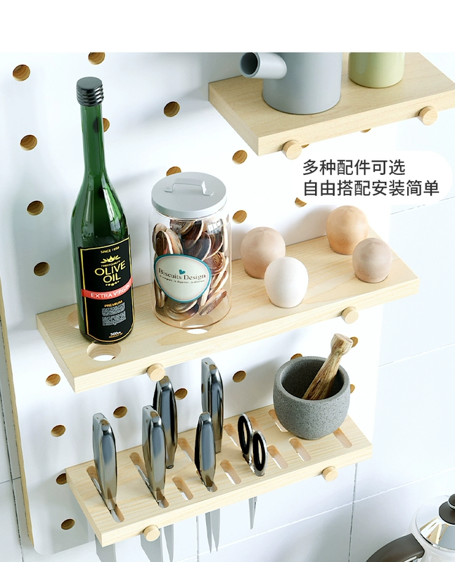 Bắc Âu sáng tạo lỗ gỗ tấm rắn tường kệ miễn phí đấm nhà bếp phân vùng lưu trữ hiển thị đứng - Kệ kệ đựng giày