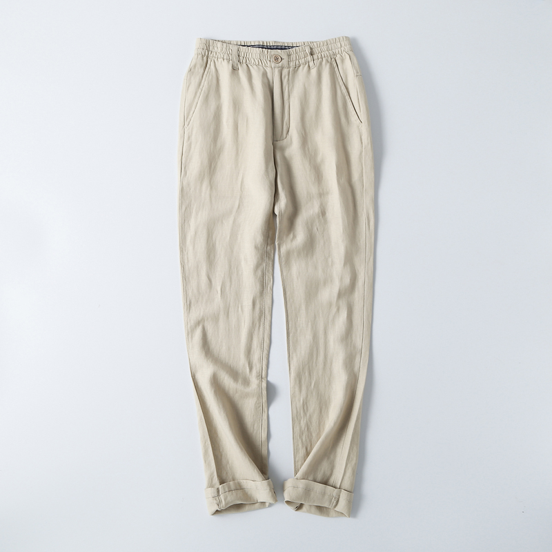 Quần linen nam mùa hè mỏng phần quần âu cỡ lớn Quần linen mùa hè Quần rộng cotton thun thun thun quần nam - 3/4 Jeans quần thể thao nam