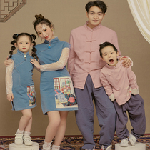 21 new Chinese wind workers stroke a family of six parent-child photographic costumes Full family Fohanfu Photo parent-child clothing