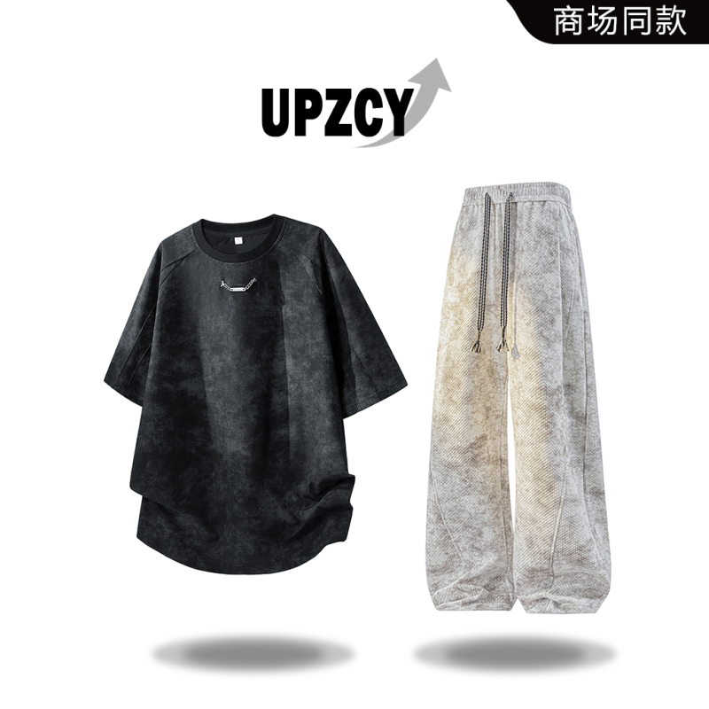 Upzcy American-Style Tie-Dye Short-Sleeve T-Shirt for Men, Summer High-End Fashion Versatile Light Luxury Cool Men's Two-Piece Set Upzcy American-Style Tie-Dye Short-Sleeve T-Shirt for Men, Summer High-End Fashion Versatile Light Luxury Cool Men's Two-Piece Set