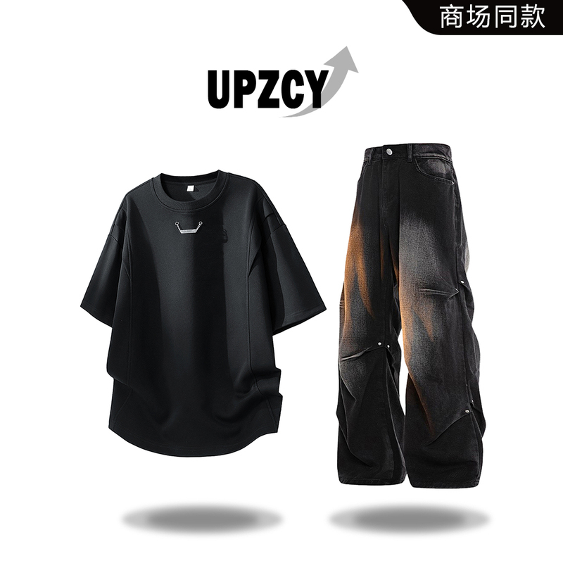Upzcy American-Style Cool Round-Neck Short-Sleeve T-Shirt for Men, Summer High-End Fashion Casual Men's Clothing Complete Set Upzcy American-Style Cool Round-Neck Short-Sleeve T-Shirt for Men, Summer High-End Fashion Casual Men's Clothing Complete Set
